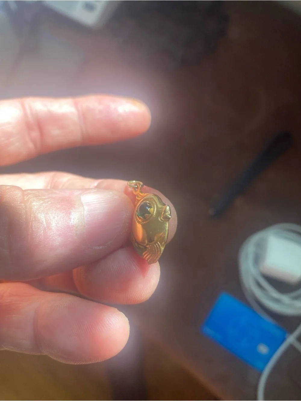 Gold-tone Fish Pendant Charm - Green Eye tested 14 kt gold